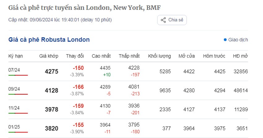 Dự báo giá cà phê ngày 10/6/2024: Giá cà phê bật tăng trở lại? Dự báo giá cà phê ngày 10/6/2024: Giá cà phê bật tăng trở lại?