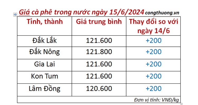Giá cà phê hôm nay ngày 15/6/2024: Giá cà phê hôm nay ngày 15/6/2024: