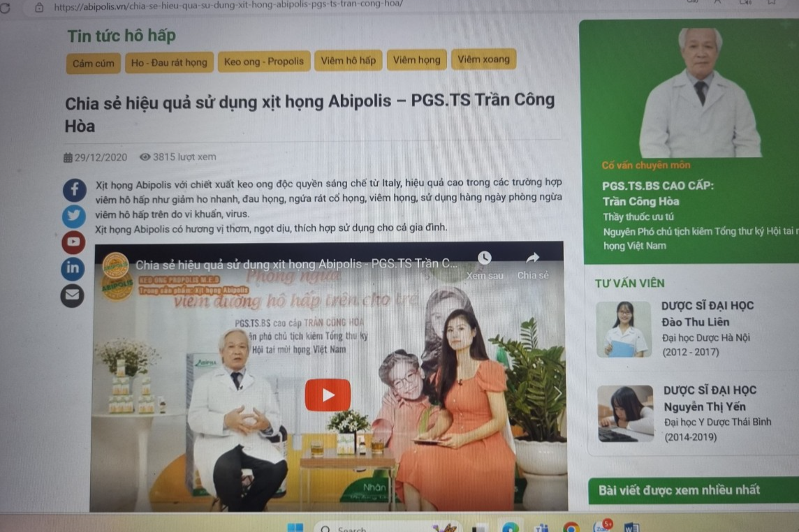 Công ty cổ phần Dược phẩm quốc tế Abipha quảng cáo Xịt họng Abipolis sai quy định? Công ty cổ phần Dược phẩm quốc tế Abipha quảng cáo Xịt họng Abipolis sai quy định?