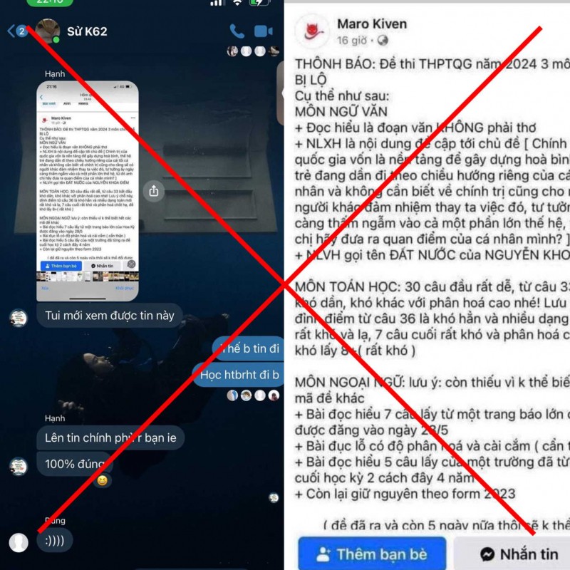 Bộ Giáo dục và Đào tạo cho biết, tối ngày 25/6, trong một số nhóm, diễn đàn trên mạng Internet có chia sẻ, lan truyền thông tin sai sự thật về việc