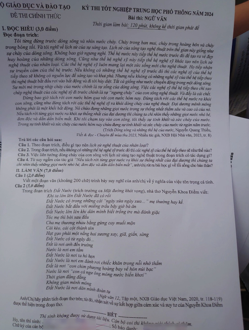 Gợi ý đáp án đề thi môn Ngữ văn tốt nghiệp THPT 2024 Gợi ý đáp án đề thi môn Ngữ văn tốt nghiệp THPT 2024