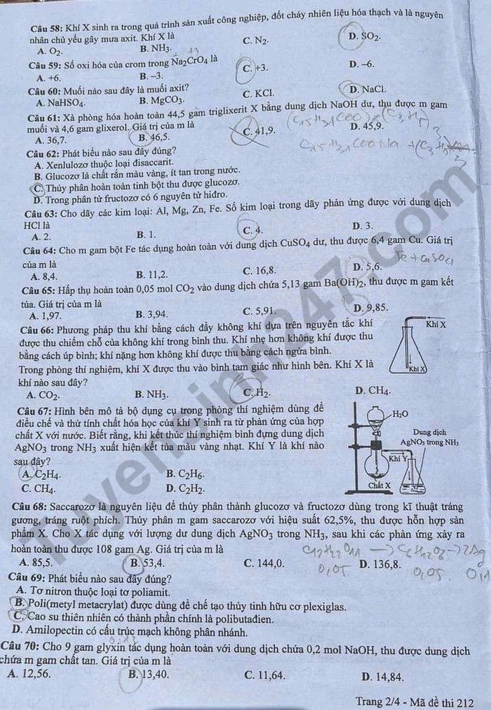 Cập nhật Đề thi và đáp án môn Hoá học mã đề 212 tốt nghiệp THPT 2024 Cập nhật Đề thi và đáp án môn Hoá học mã đề 212 tốt nghiệp THPT 2024