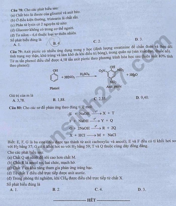 Cập nhật Đề thi và đáp án môn Hoá học mã đề 212 tốt nghiệp THPT 2024 Cập nhật Đề thi và đáp án môn Hoá học mã đề 212 tốt nghiệp THPT 2024