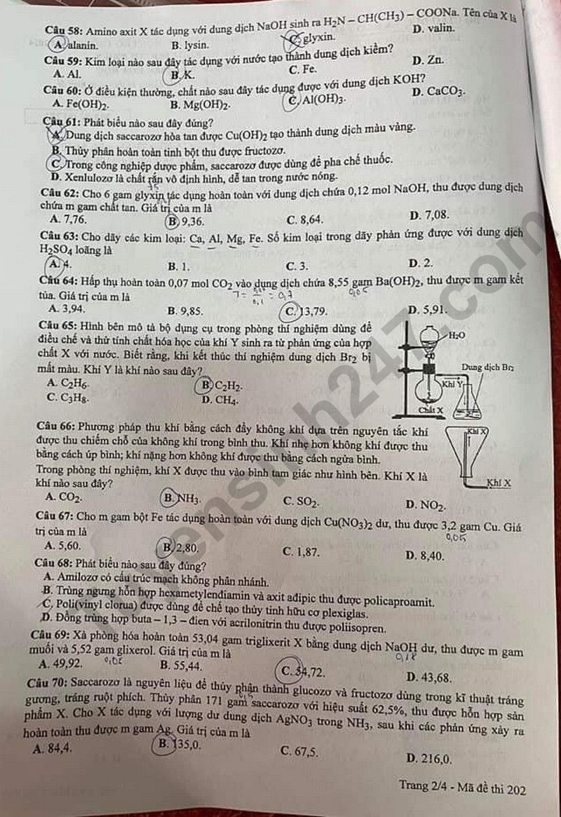Cập nhật Đề thi và đáp án môn Hoá học mã đề 202 tốt nghiệp THPT 2024 Cập nhật Đề thi và đáp án môn Hoá học mã đề 202 tốt nghiệp THPT 2024