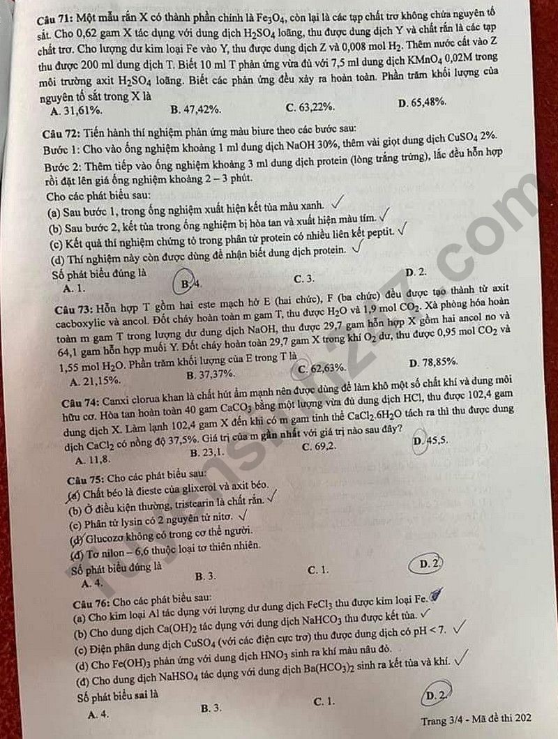 Cập nhật Đề thi và đáp án môn Hoá học mã đề 202 tốt nghiệp THPT 2024 Cập nhật Đề thi và đáp án môn Hoá học mã đề 202 tốt nghiệp THPT 2024
