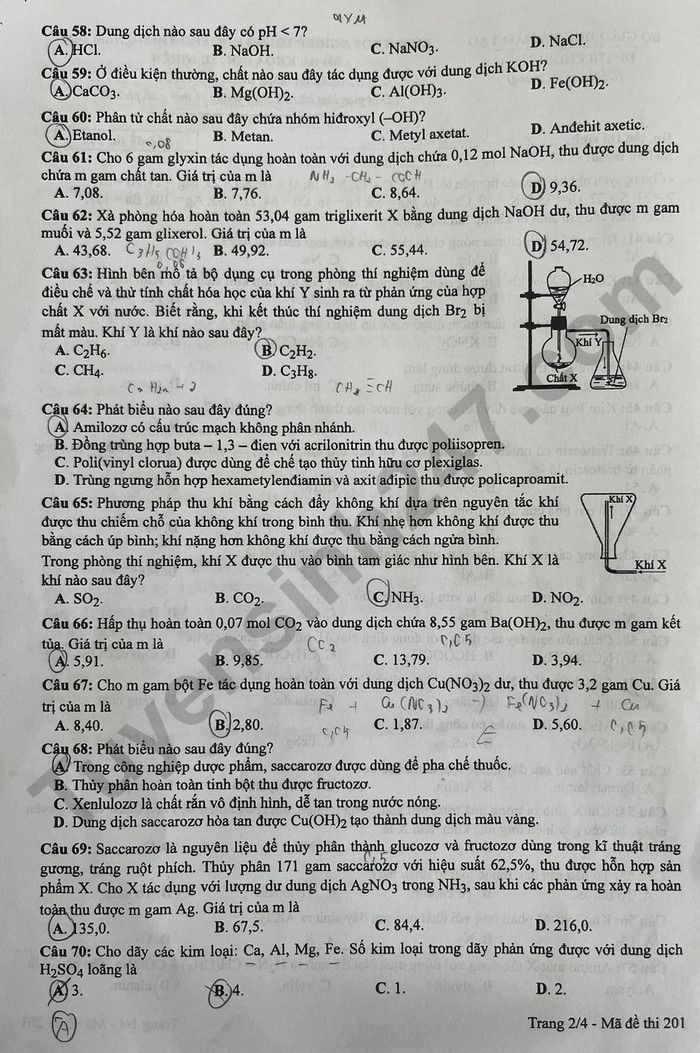 Cập nhật Đề thi và đáp án môn Hoá học mã đề 201 tốt nghiệp THPT 2024 Cập nhật Đề thi và đáp án môn Hoá học mã đề 201 tốt nghiệp THPT 2024