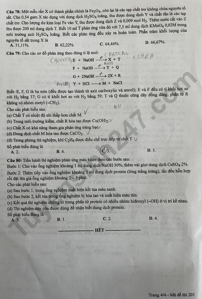 Cập nhật Đề thi và đáp án môn Hoá học mã đề 201 tốt nghiệp THPT 2024 Cập nhật Đề thi và đáp án môn Hoá học mã đề 201 tốt nghiệp THPT 2024