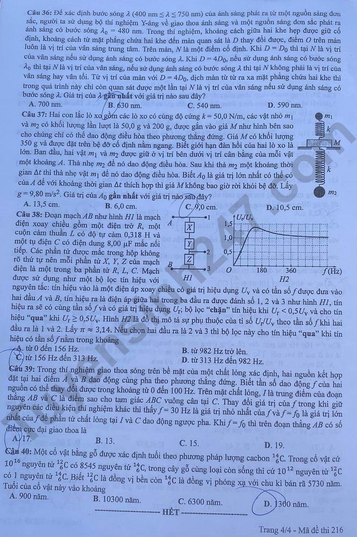 Cập nhật Đề thi và đáp án môn Vật lý mã 216 tốt nghiệp THPT 2024 Cập nhật Đề thi và đáp án môn Vật lý mã 216 tốt nghiệp THPT 2024