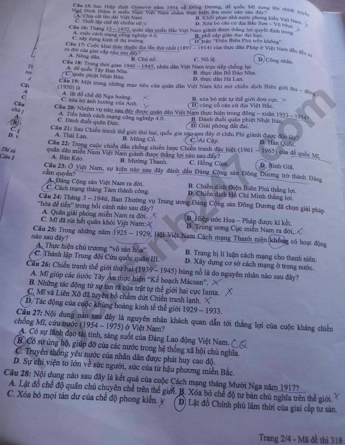 Cập nhật Đề thi và đáp án môn Lịch sử mã 318 tốt nghiệp THPT 2024 Cập nhật Đề thi và đáp án môn Lịch sử mã 318 tốt nghiệp THPT 2024