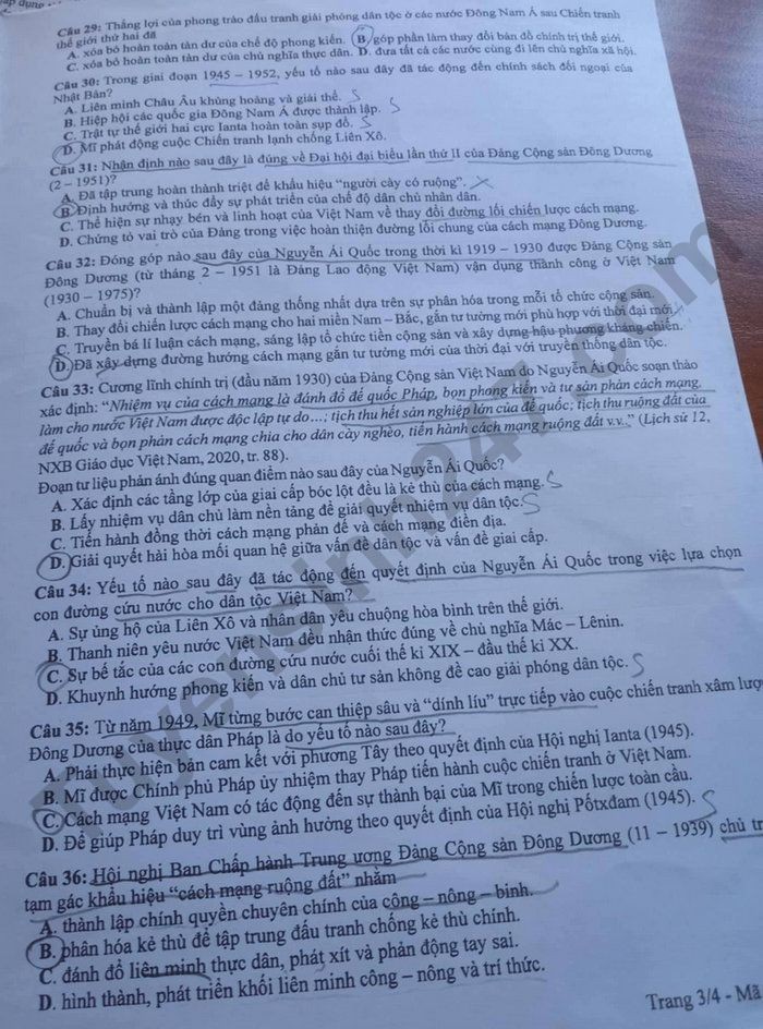 Cập nhật Đề thi và đáp án môn Lịch sử mã 318 tốt nghiệp THPT 2024 Cập nhật Đề thi và đáp án môn Lịch sử mã 318 tốt nghiệp THPT 2024