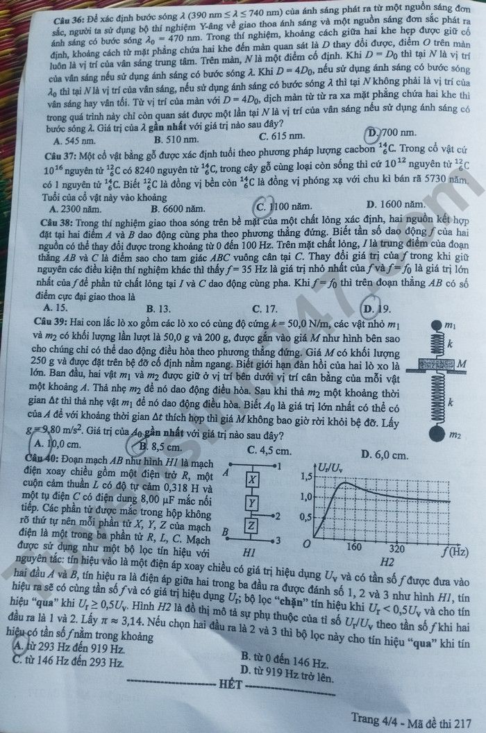 Dap an de thi tot nghiep THPT mon Ly 2024 - Ma de 217