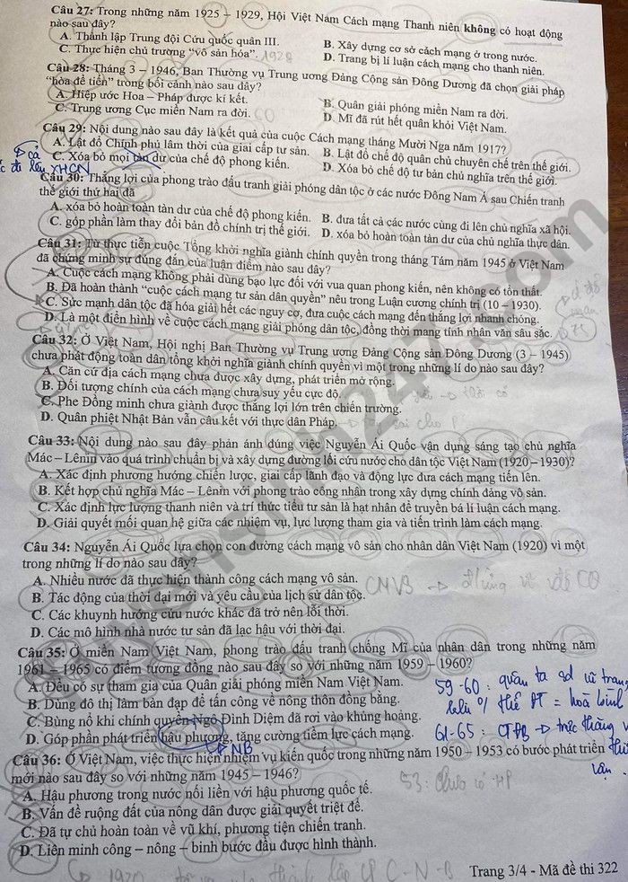 Cập nhật Đề thi và đáp án môn Lịch sử mã 322 tốt nghiệp THPT 2024 Cập nhật Đề thi và đáp án môn Lịch sử mã 322 tốt nghiệp THPT 2024