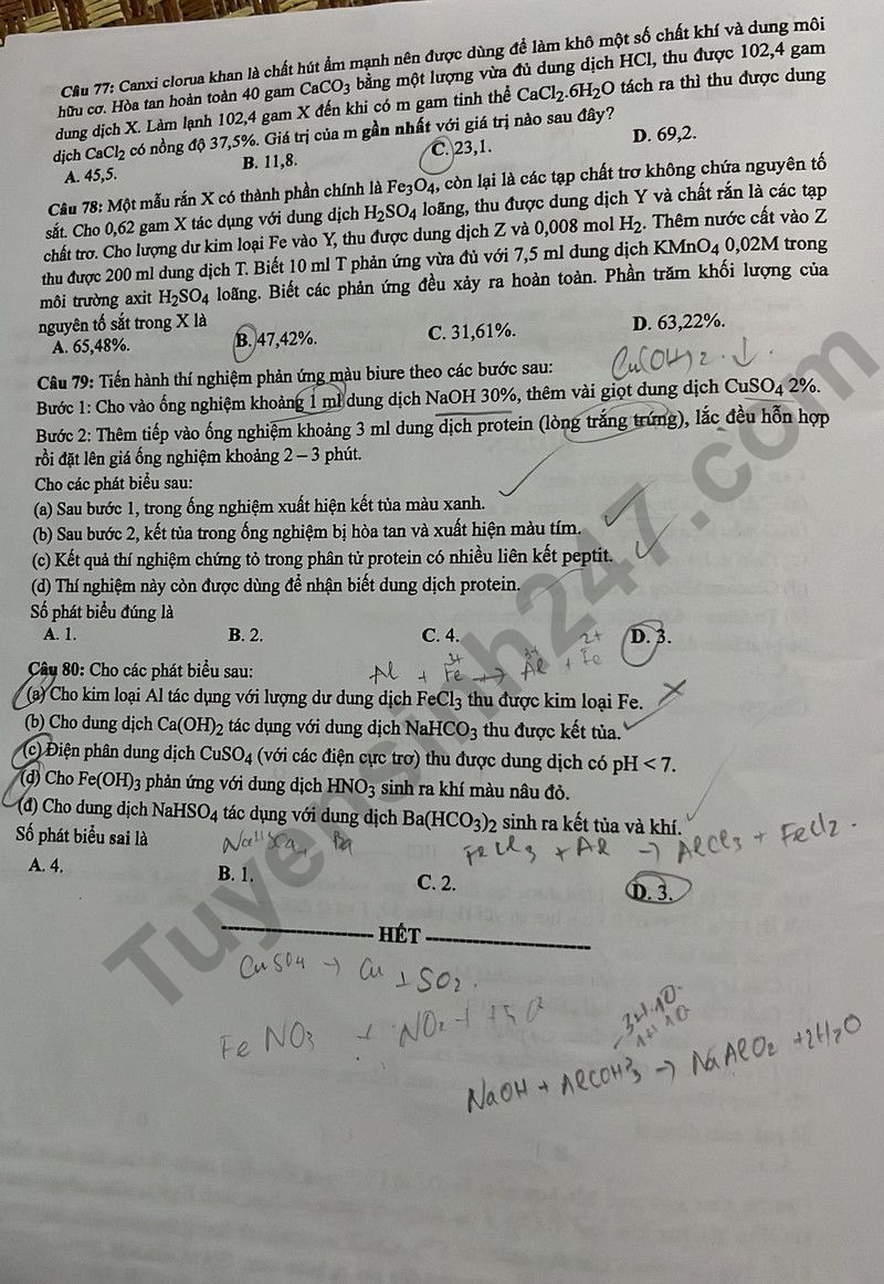 Dap an de thi mon Hoa tot nghiep THPT 2024 - Ma de 220