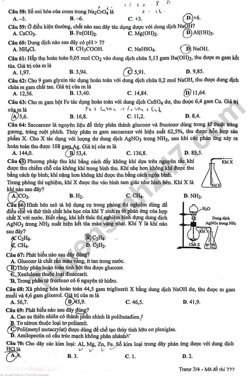 Dap an de thi tot nghiep THPT mon Hoa 2024 - Ma de 222