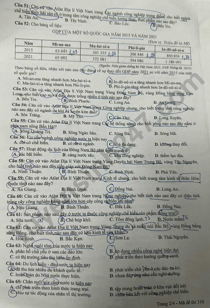 Cập nhật đề thi và đáp án môn Địa lý mã 310 kỳ thi tốt nghiệp THPT 2024 Cập nhật đề thi và đáp án môn Địa lý mã 310 kỳ thi tốt nghiệp THPT 2024