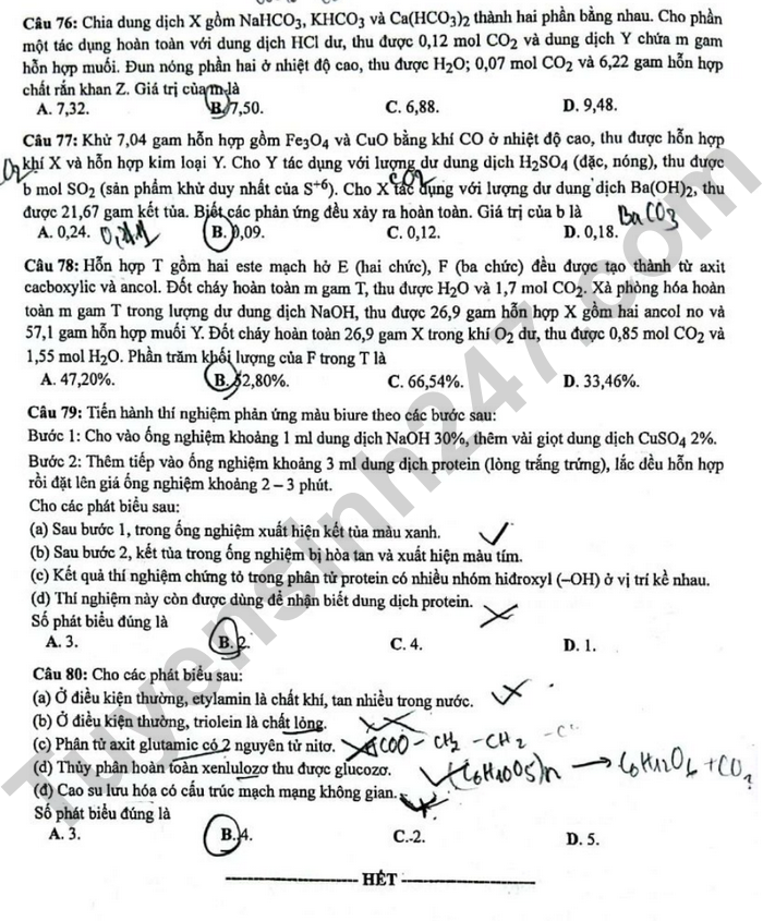 Dap an de thi mon Hoa ma de 207 tot nghiep THPT 2024