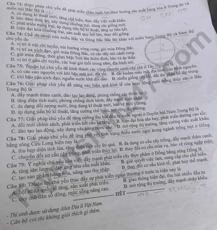 Cập nhật đề thi và đáp án môn Địa lý mã 314 kỳ thi tốt nghiệp THPT 2024 Cập nhật đề thi và đáp án môn Địa lý mã 314 kỳ thi tốt nghiệp THPT 2024
