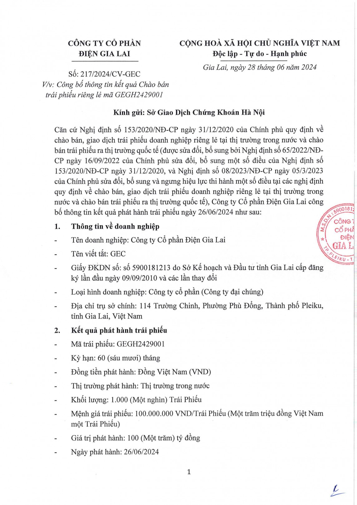 Công ty Điện Gia Lai phát hành trái phiếu với mục đích cơ cấu lại nợ (Ảnh HNX). Công ty Điện Gia Lai phát hành trái phiếu với mục đích cơ cấu lại nợ (Ảnh HNX).