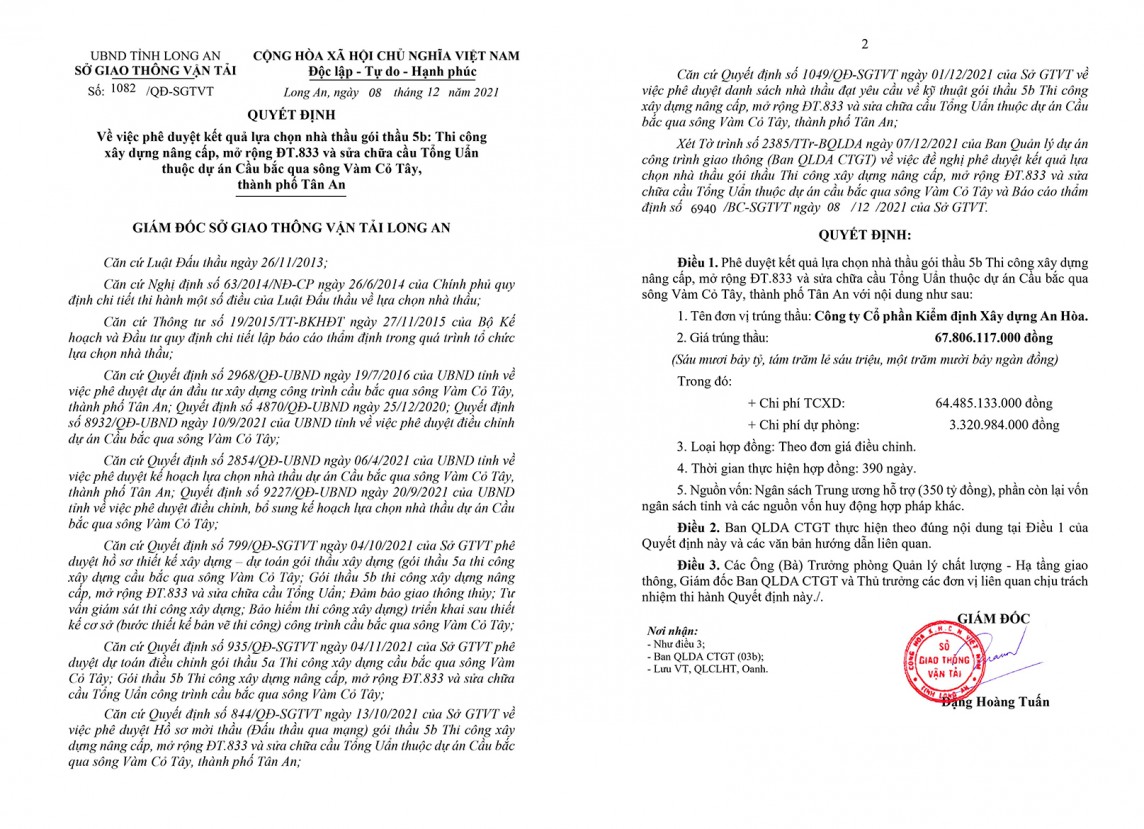 trái phiếu Công ty xây dựng An Hoà được xem là nhà thầu quen thuộc Ban Quản lý dự án Công trình giao thông tỉnh Long An 