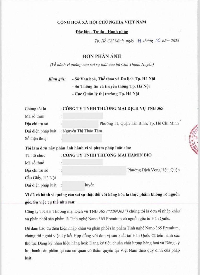 Sau khi tố Chu Thanh Huyền, Công ty TNHH TM DV TNB 365 bị phốt ngược Sau khi tố Chu Thanh Huyền, Công ty TNHH TM DV TNB 365 bị phốt ngược