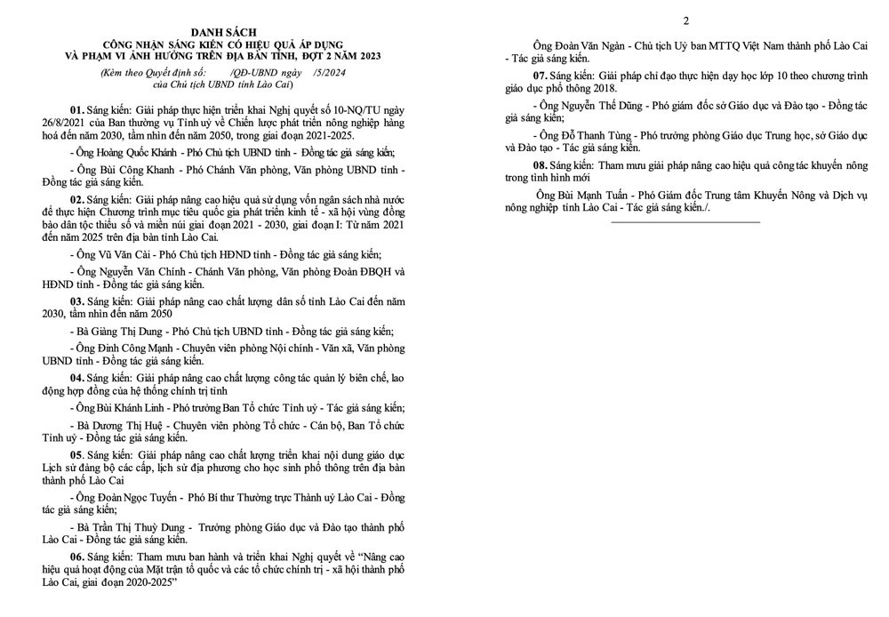 Danh sách các sáng kiến