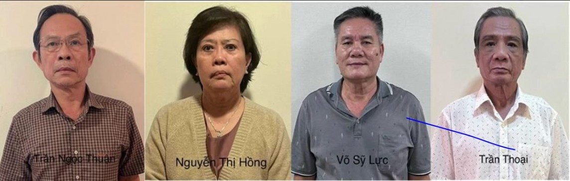 Các bị can rần Ngọc Thuận, Nguyễn Thị Hồng, Võ Sỹ Lực, Trần Thoại (từ trái qua) Các bị can rần Ngọc Thuận, Nguyễn Thị Hồng, Võ Sỹ Lực, Trần Thoại (từ trái qua)