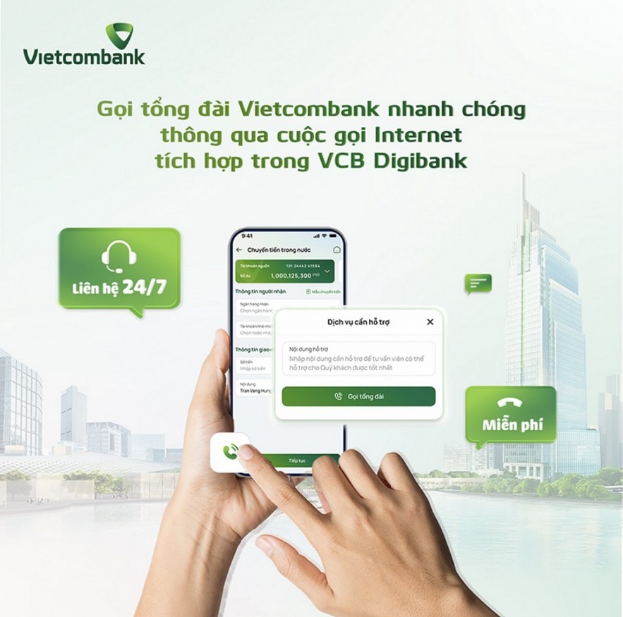 Khách hàng có thể liên hệ tổng đài Vietcombank nhanh chóng thông qua cuộc gọi internet tích hợp trong VCB Digibank Khách hàng có thể liên hệ tổng đài Vietcombank nhanh chóng thông qua cuộc gọi internet tích hợp trong VCB Digibank