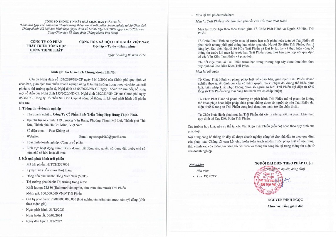 Lô trái phiếu 2.888 tỷ đồng của Công ty Hưng Thịnh Phát được Ngân hàng HDBank bảo lãnh thanh toán (Ảnh HNX). Lô trái phiếu 2.888 tỷ đồng của Công ty Hưng Thịnh Phát được Ngân hàng HDBank bảo lãnh thanh toán (Ảnh HNX).