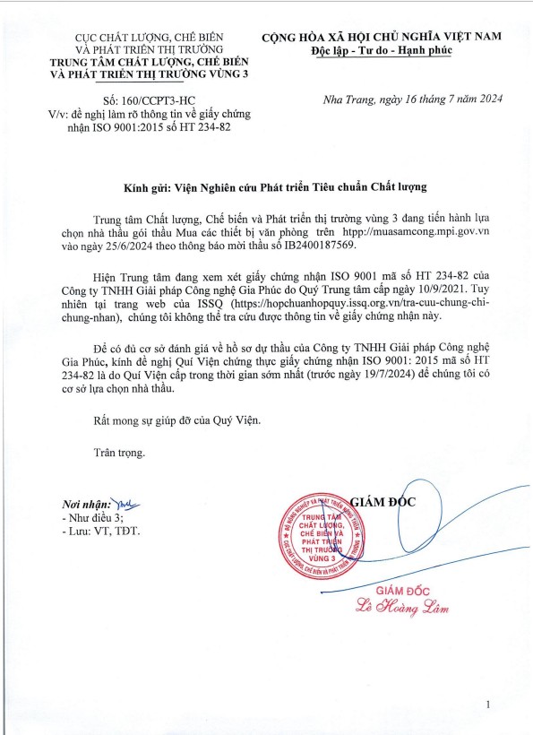 Công ty TNHH Giải pháp Công nghệ Gia Phúc giả mạo chứng nhận ISO để tham dự thầu? Công ty TNHH Giải pháp Công nghệ Gia Phúc giả mạo chứng nhận ISO để tham dự thầu?