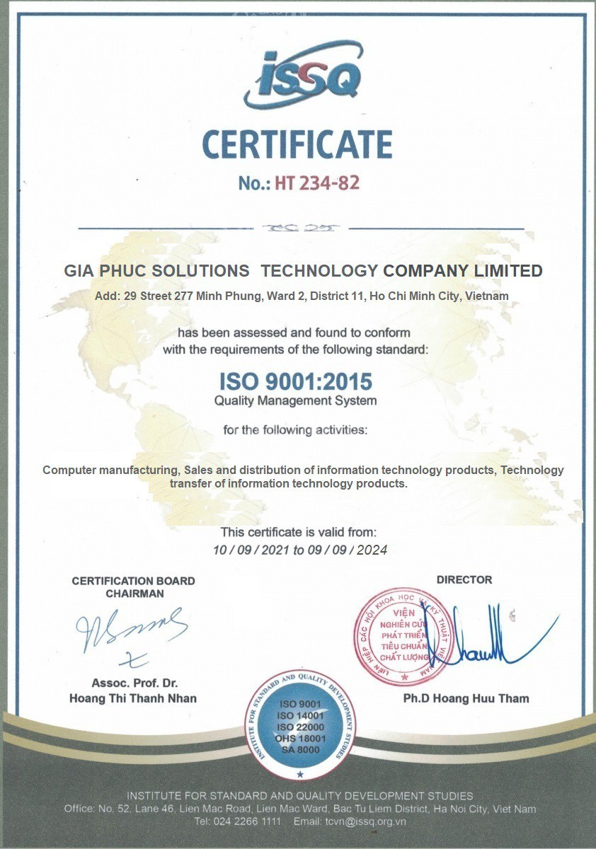 Công ty TNHH Giải pháp Công nghệ Gia Phúc giả mạo chứng nhận ISO để tham dự thầu? Công ty TNHH Giải pháp Công nghệ Gia Phúc giả mạo chứng nhận ISO để tham dự thầu?