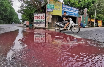 Hà Nội: Nguồn thải bí ẩn 'nhuộm đỏ' đường gom Đại lộ Thăng Long