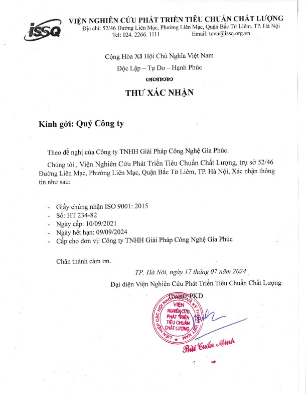 Sau vụ dùng chứng nhận ISO rởm, Công ty TNHH Giải pháp Công nghệ Gia Phúc tiếp tục tung thêm chiêu lừa mới Sau vụ dùng chứng nhận ISO rởm, Công ty TNHH Giải pháp Công nghệ Gia Phúc tiếp tục tung thêm chiêu lừa mới