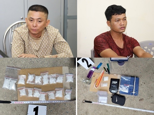 Đối tượng Phạm Tấn Tài và đối tượng Trần Thị Nhiễn cùng tang vật (Ảnh công an tỉnh Sóc Trăng). Đối tượng Phạm Tấn Tài và đối tượng Trần Thị Nhiễn cùng tang vật (Ảnh công an tỉnh Sóc Trăng).