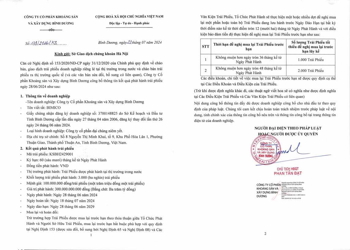 Bimico vừa phát hành thành công lô trái phiếu 300 tỷ đồng. Bimico vừa phát hành thành công lô trái phiếu 300 tỷ đồng.