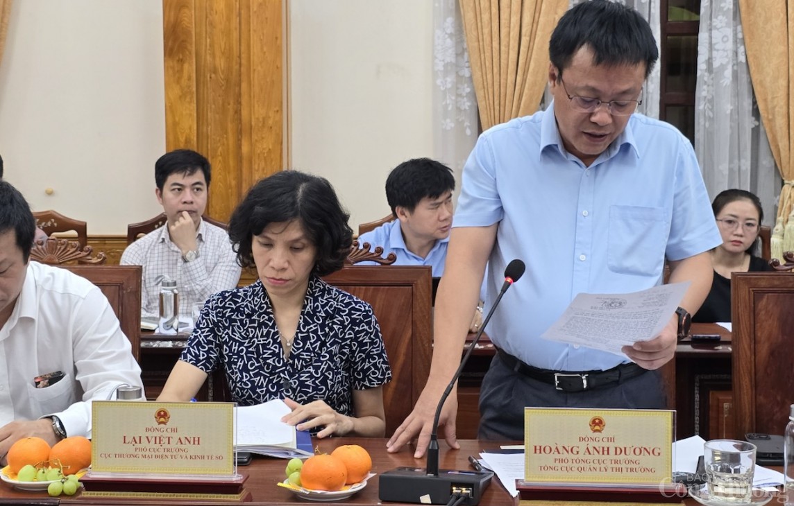 Phó Tổng Cục trưởng Tổng Cục Quản lý thị trường Hoàng Ánh Dương phát biểu Phó Tổng Cục trưởng Tổng Cục Quản lý thị trường Hoàng Ánh Dương phát biểu