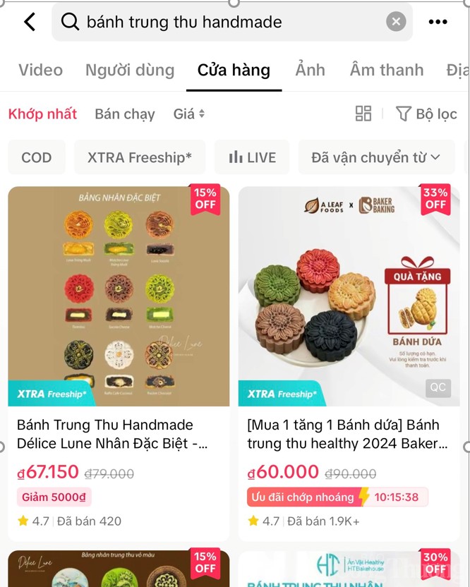 Chỉ cần seach từ khoá “bánh trung thu handmade” trên Tiktok, khách hàng có thể dễ dàng mua sắm và chọn lựa sản phẩm.