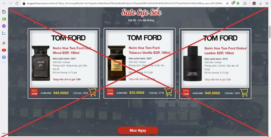 Sản phẩm được đính trong link bài viể trang facebook