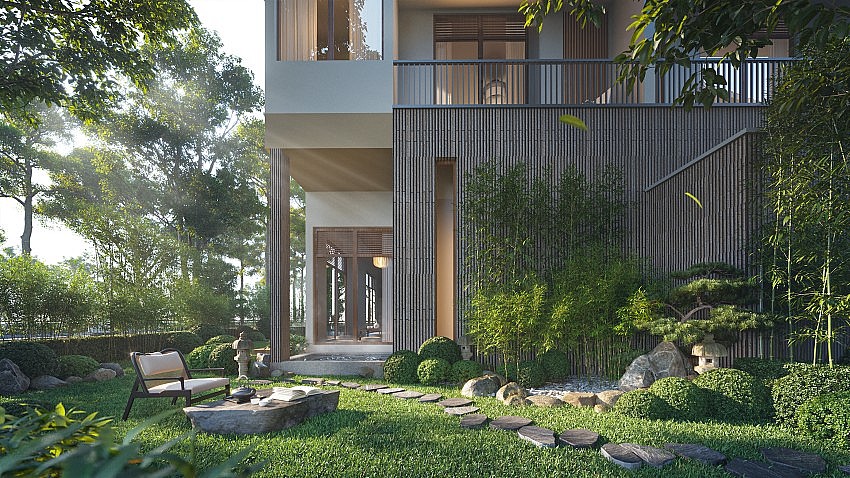 Biệt thự khoáng nóng Onsen Village có thiết kế ấn tượng.