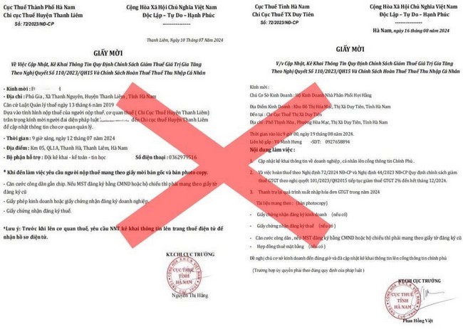 Hà Nam cảnh báo hành vi giả mạo cơ quan Thuế để lừa đảo, chiếm đoạt tài sản. (Ảnh: Cục Thuế tỉnh Hà Nam) Hà Nam cảnh báo hành vi giả mạo cơ quan Thuế để lừa đảo, chiếm đoạt tài sản. (Ảnh: Cục Thuế tỉnh Hà Nam)