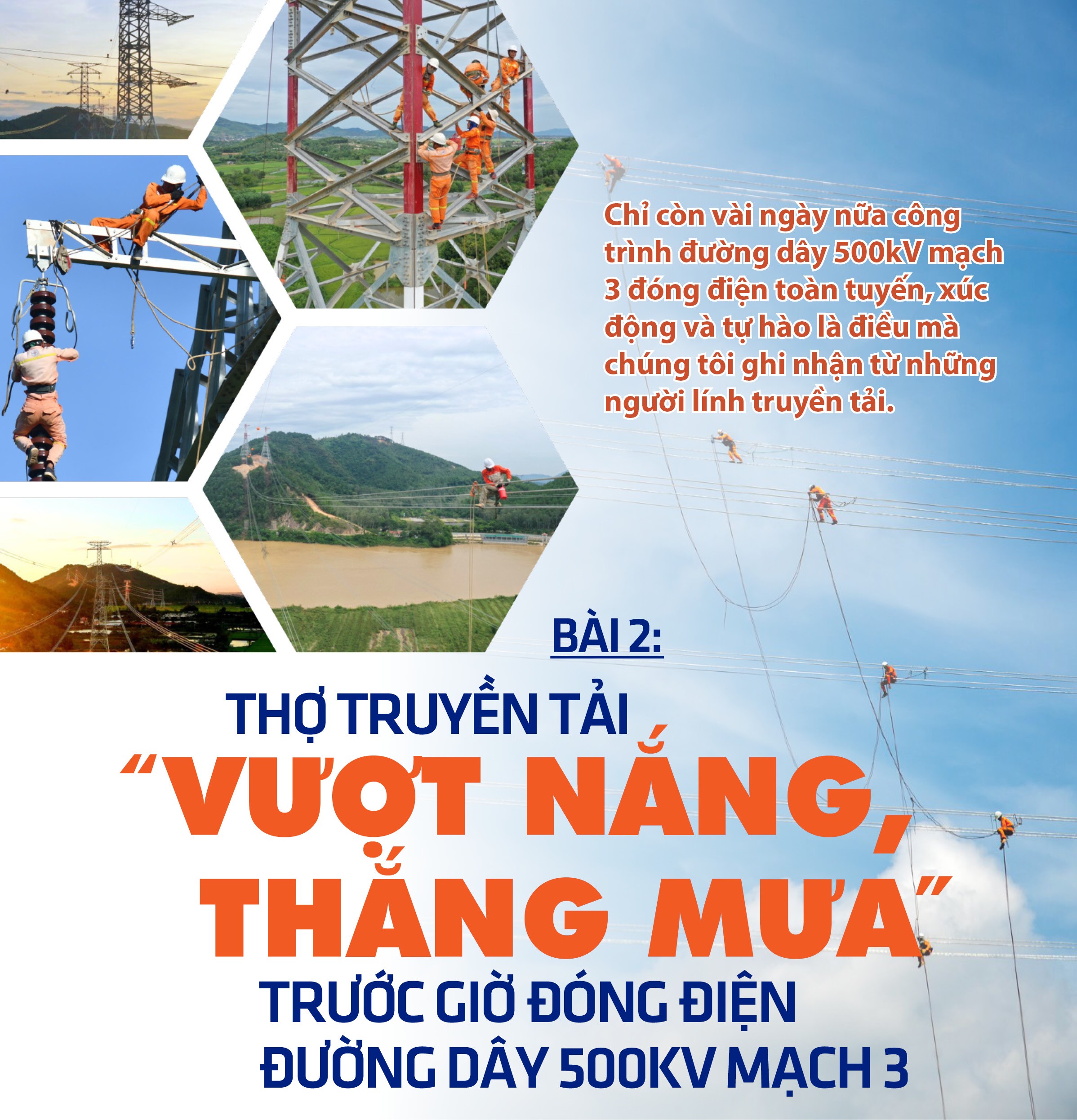 Thợ truyền tải ‘Vượt nắng, thắng mưa’ trước giờ đóng điện đường dây 500kV mạch 3 Thợ truyền tải ‘Vượt nắng, thắng mưa’ trước giờ đóng điện đường dây 500kV mạch 3