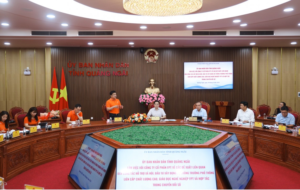 Tỉnh Quảng Ngãi và tập đoàn FPT xúc tiến hợp tác lĩnh vực giáo dục chất lượng cao và chuyển đổi số Tỉnh Quảng Ngãi và tập đoàn FPT xúc tiến hợp tác lĩnh vực giáo dục chất lượng cao và chuyển đổi số