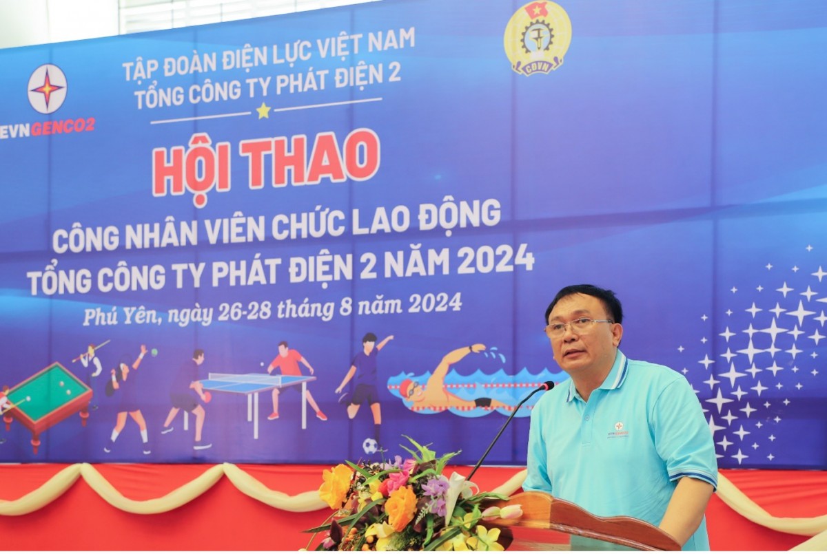 Ông Trần Phú Thái – Chủ tịch HĐQT EVNGENCO2 phát biểu tại Lễ Khai mạc Hội thao Ông Trần Phú Thái – Chủ tịch HĐQT EVNGENCO2 phát biểu tại Lễ Khai mạc Hội thao