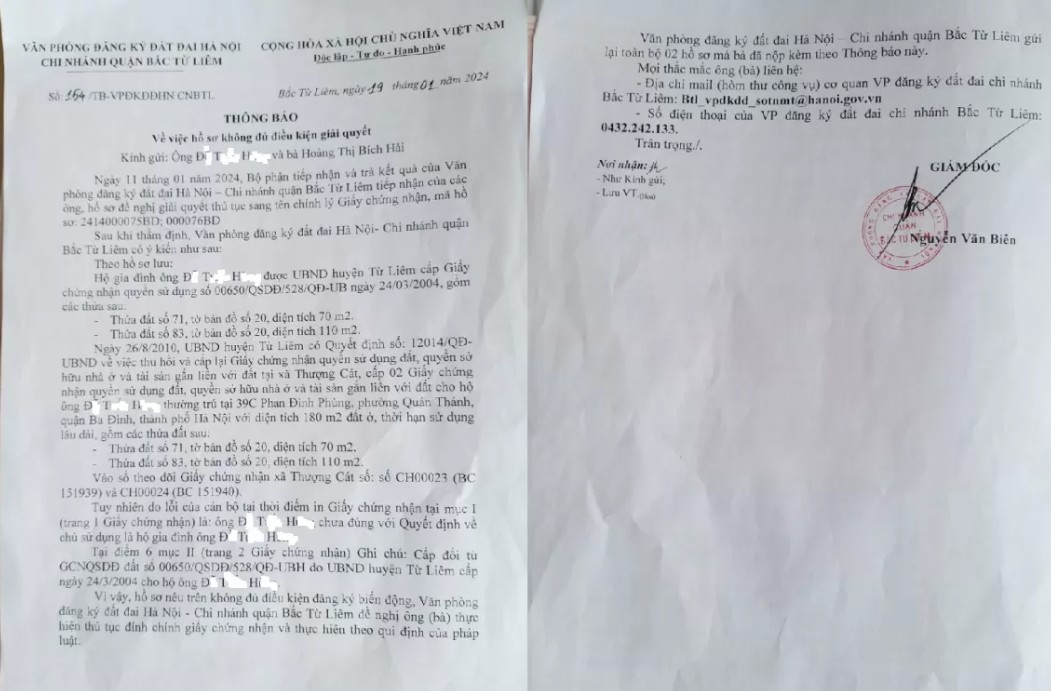 Từ chối giải quyết hồ sơ công dân vì lỗi in giấy chứng nhận: Chính quyền vẫn giữ im lặng Từ chối giải quyết hồ sơ công dân vì lỗi in giấy chứng nhận: Chính quyền vẫn giữ im lặng