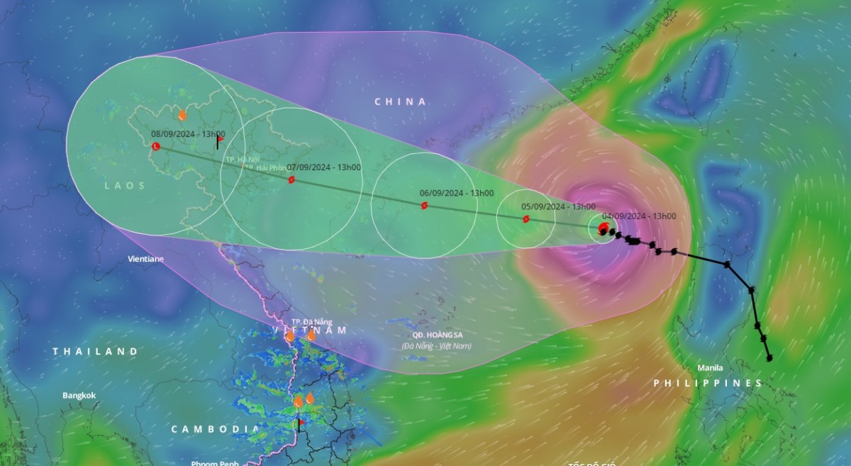 Dự báo vị trí và hướng di chuyển bão số 3. Ảnh: VNDMS Dự báo vị trí và hướng di chuyển bão số 3. Ảnh: VNDMS