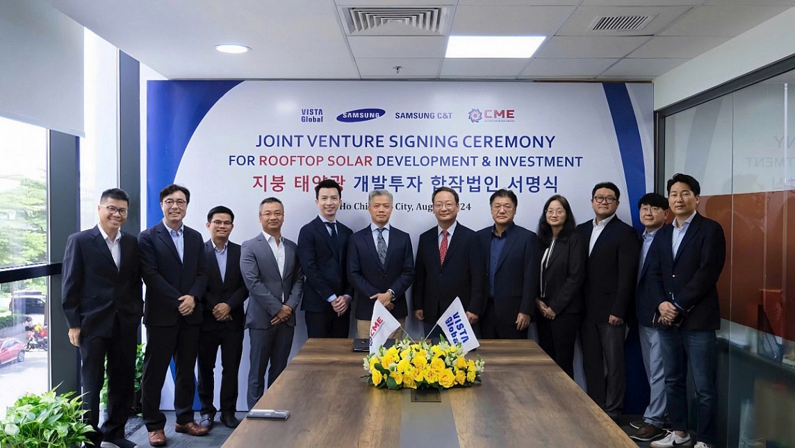 CME Solar Investment và Vista Global - Samsung C&T hợp tác thúc đẩy phát triển năng lượng mặt trời áp mái tại Việt Nam. (Ảnh: An Thảo) CME Solar Investment và Vista Global - Samsung C&T hợp tác thúc đẩy phát triển năng lượng mặt trời áp mái tại Việt Nam. (Ảnh: An Thảo)