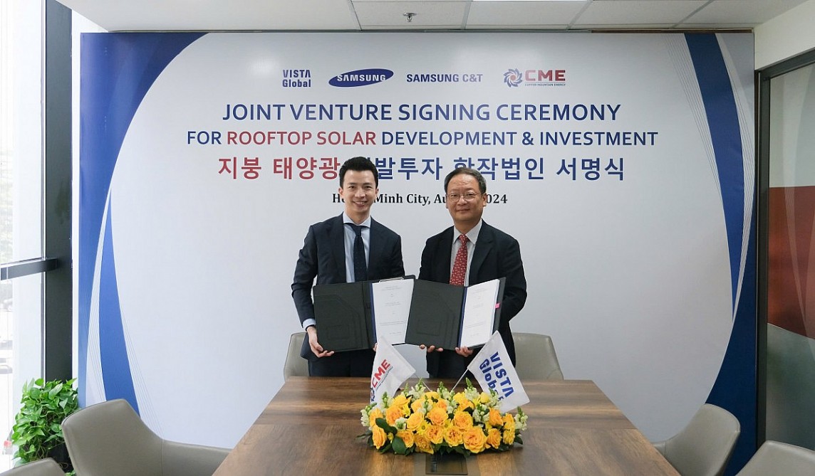 CME Solar Investment và Vista Global - Samsung C&T hợp tác thúc đẩy phát triển năng lượng mặt trời áp mái tại Việt Nam. (Ảnh: An Thảo) CME Solar Investment và Vista Global - Samsung C&T hợp tác thúc đẩy phát triển năng lượng mặt trời áp mái tại Việt Nam. (Ảnh: An Thảo)