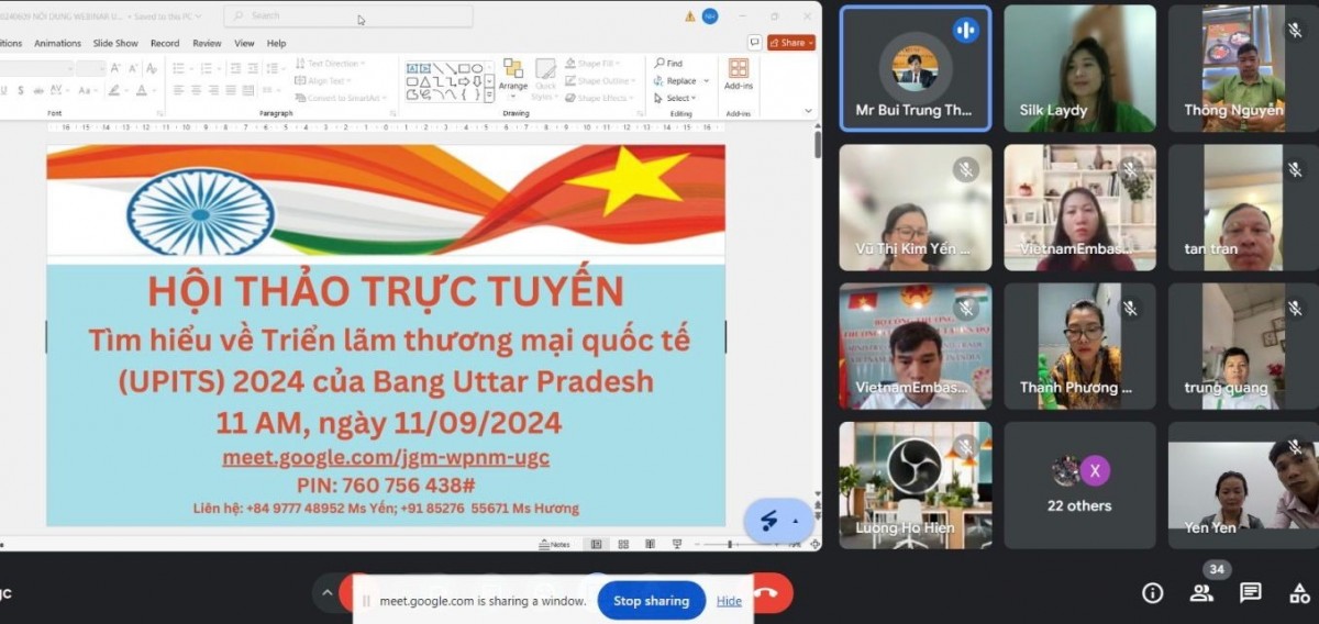 Thương vụ Việt Nam tại Ấn Độ tổ chức webinar cung cấp thông tin về Triển lãm Thương mại Quốc tế UPITS 2024 Thương vụ Việt Nam tại Ấn Độ tổ chức webinar cung cấp thông tin về Triển lãm Thương mại Quốc tế UPITS 2024