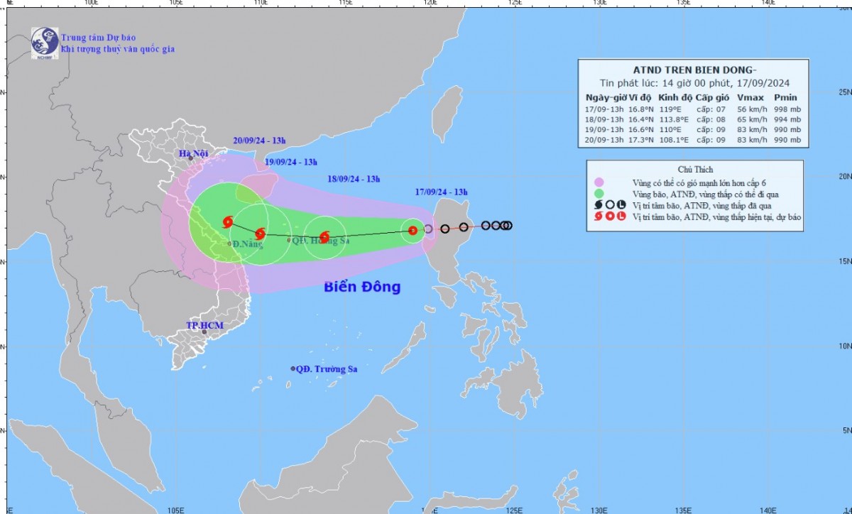 Tin áp thấp nhiệt đới mạnh lên thành bão mới nhất vào 14h ngày 17/9 Tin áp thấp nhiệt đới mạnh lên thành bão mới nhất vào 14h ngày 17/9