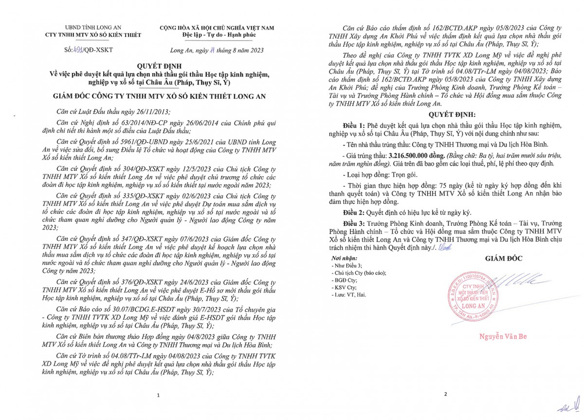 Công ty Xổ số Kiến thiết Long An chi 3,2 tỷ đồng để