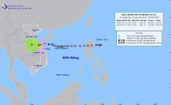 Đường đi của bão số 4 lúc 13 giờ ngày 19/9/2024 Đường đi của bão số 4 lúc 13 giờ ngày 19/9/2024